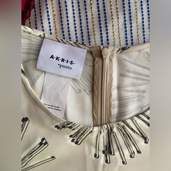 A-K-R-I-S Akris Punto Mini Dress Womens  Size 6 Beige Floral - Picture 5 of 13